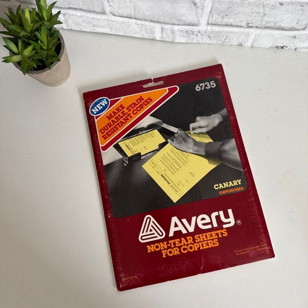 Vintage Avery 6735 Non-Tear Copier Sheets Canary Yellow Unpunched